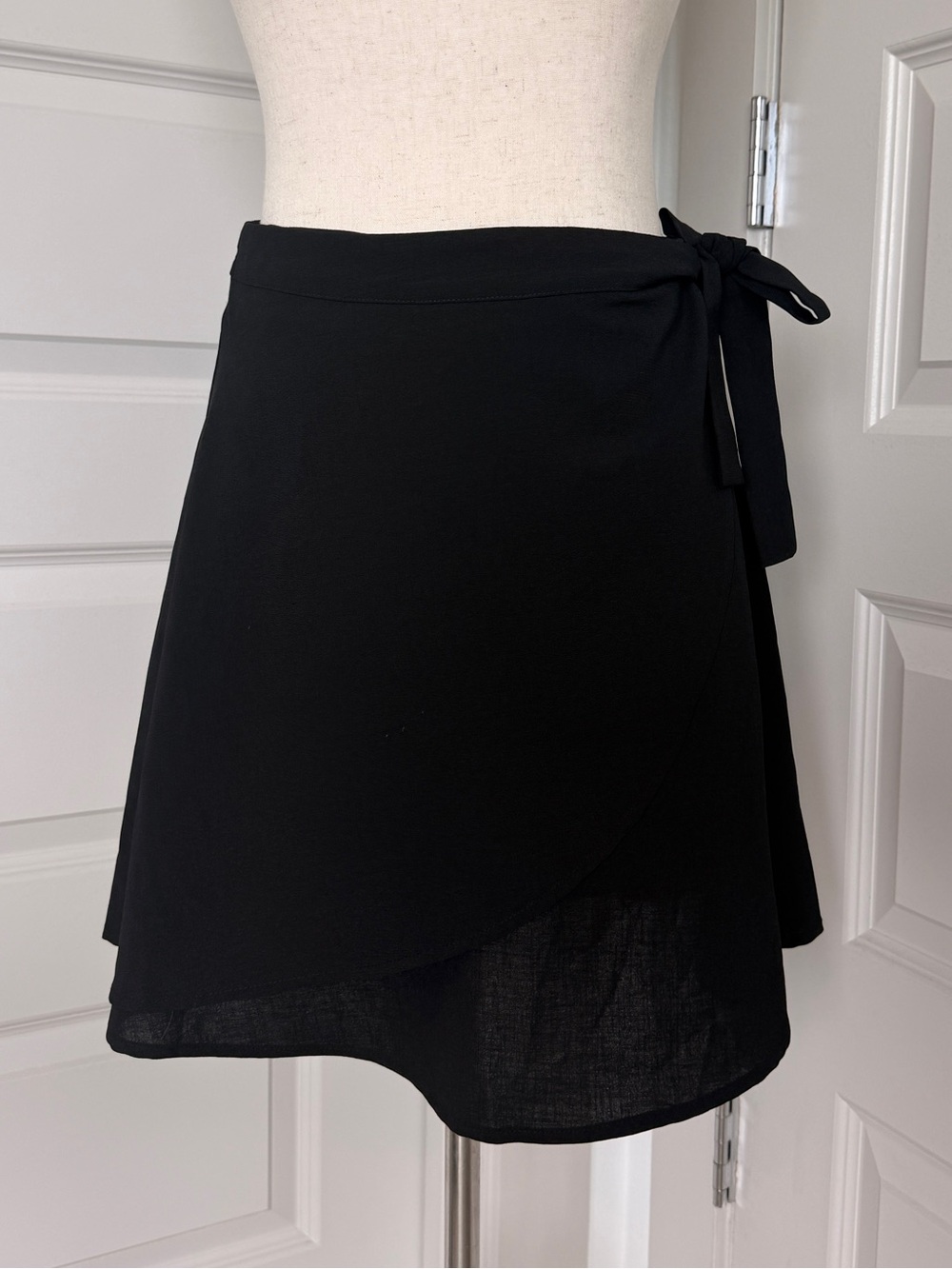 Black Mini Wrap Skirt with Side Tie
